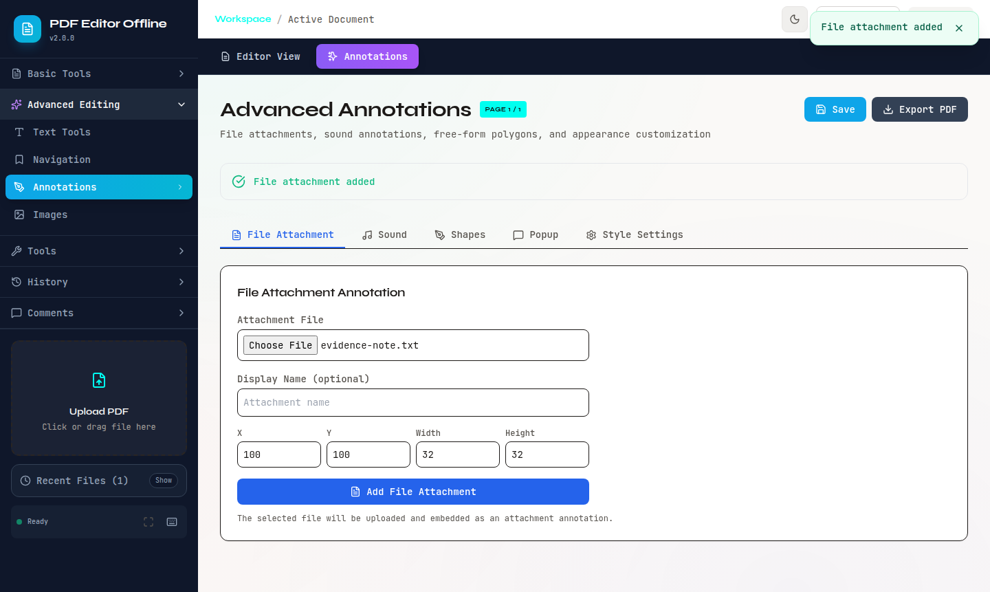 File attachment annotation success