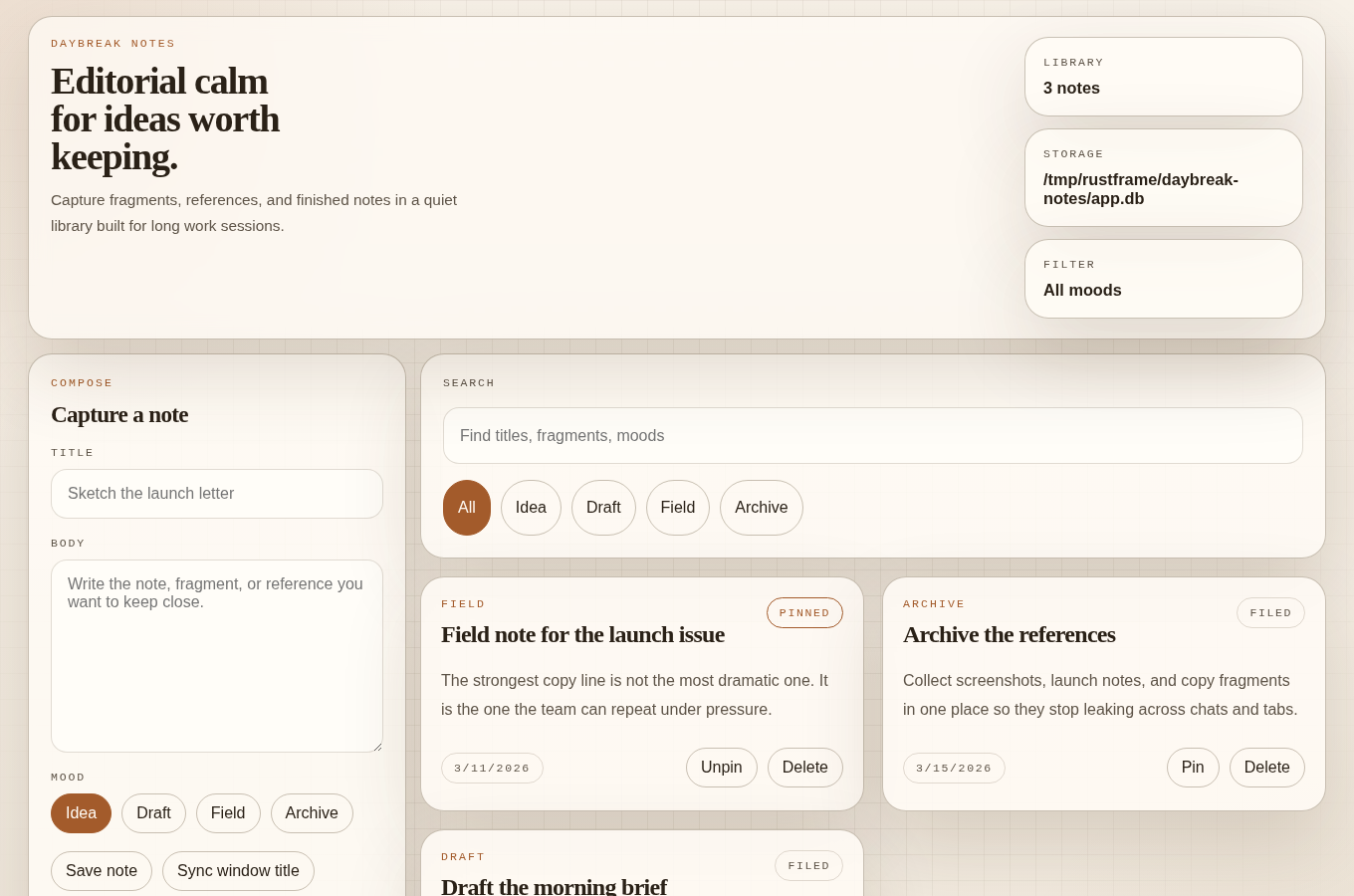 Daybreak Notes screenshot