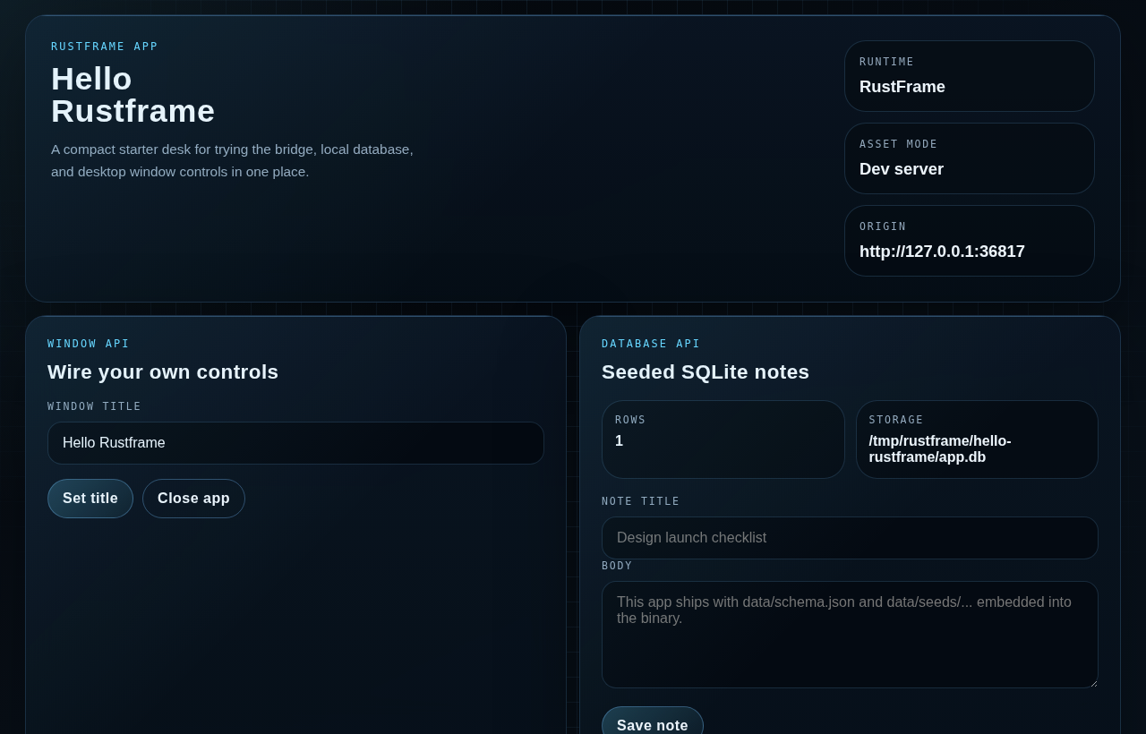 Hello RustFrame screenshot