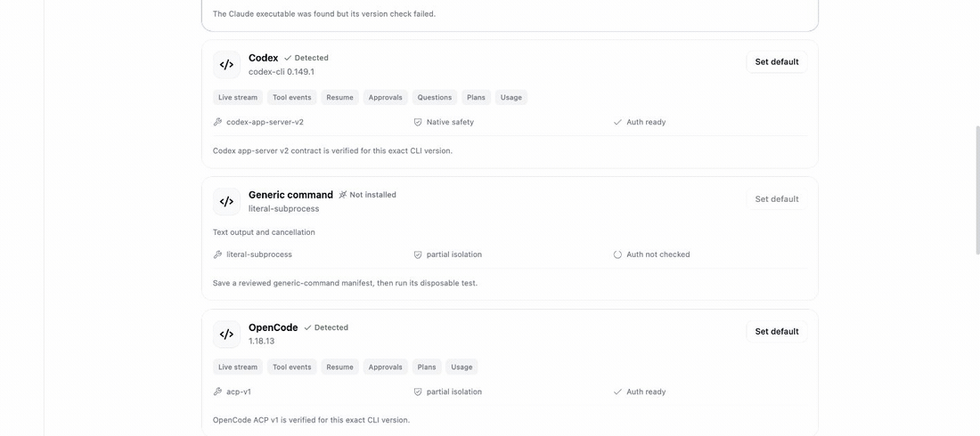 Short redacted SwiftAgent walkthrough showing agent detection, a run timeline, and a Local Run Receipt